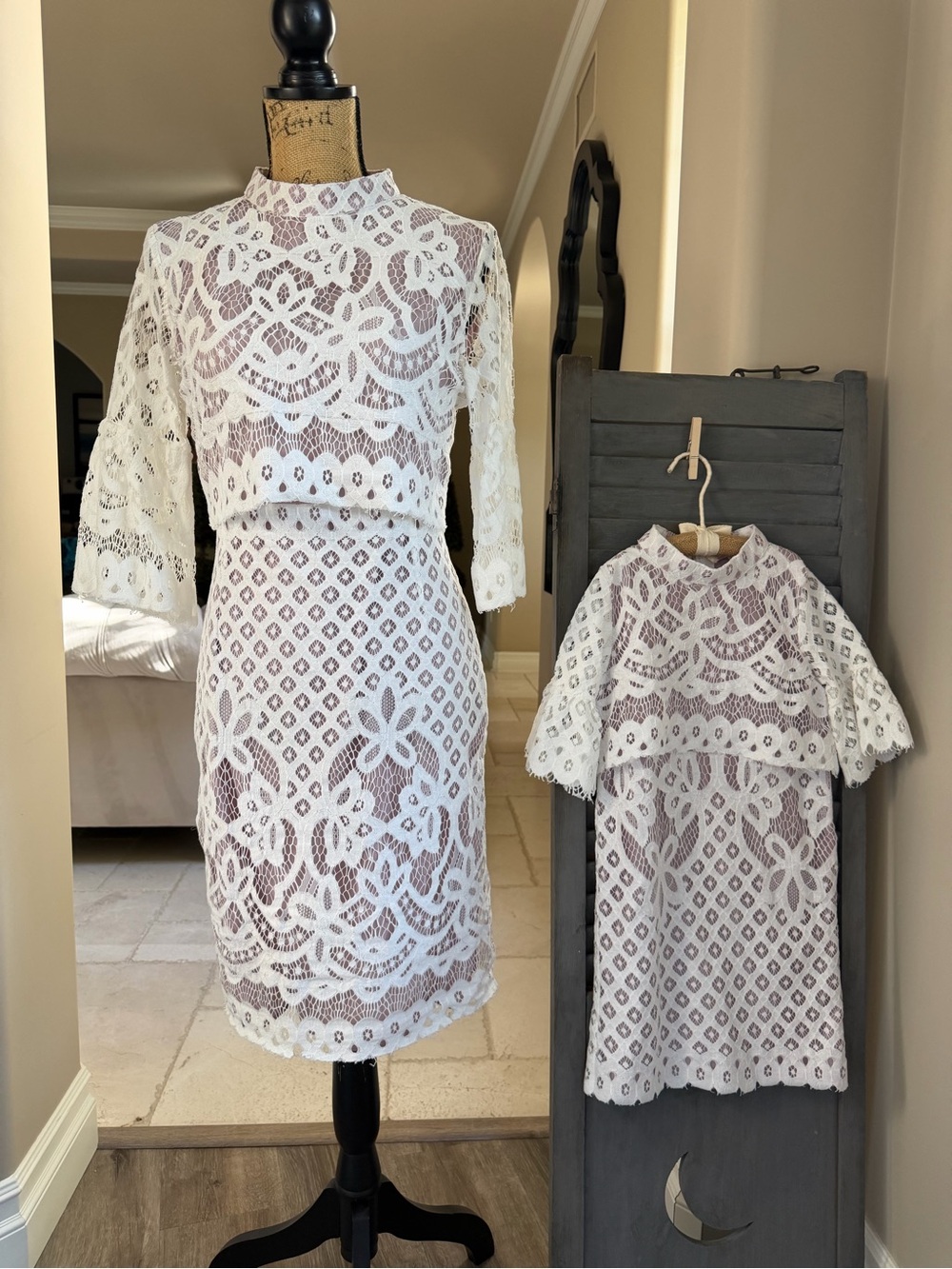 Mother & Daughter Matching White Lace Dresses | Women Size 8 | Girls Size 6